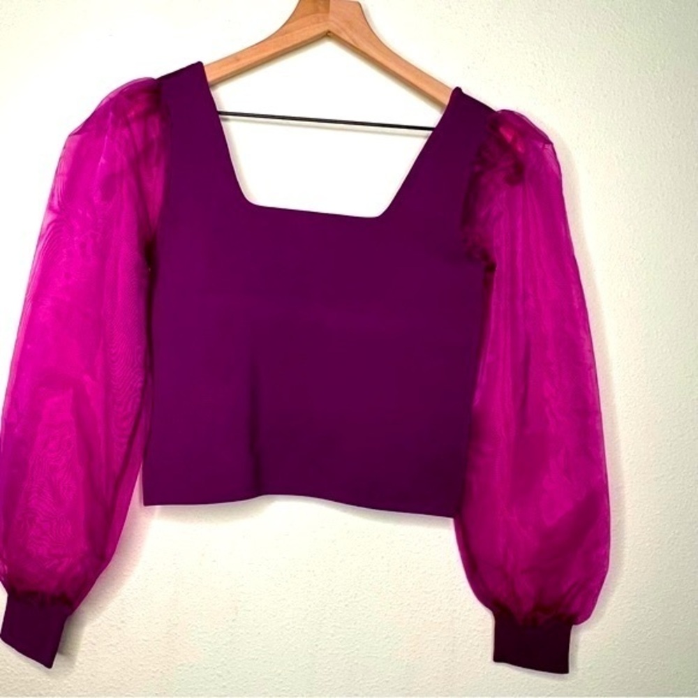 House of Harlow 1960 Sheer Sleeve Knit Top in Purple size S NWT